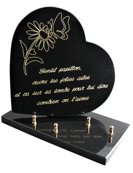 PLAQUE GRANIT COEUR 26X26CM TEXTE+MOTIF GRAVES OR