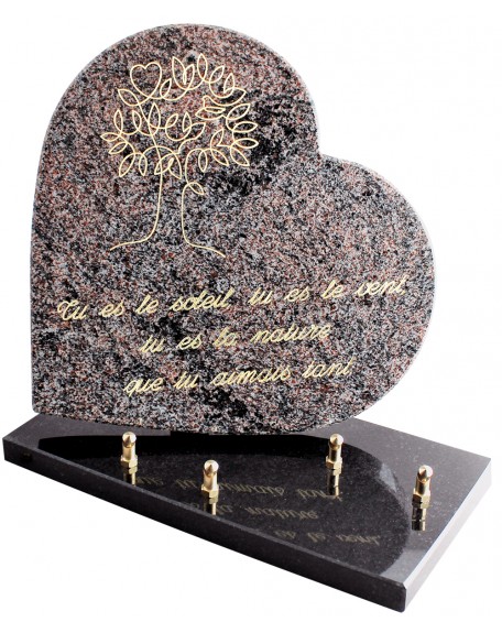 PLAQUE GRANIT COEUR 26X26CM TEXTE+MOTIF GRAVES OR