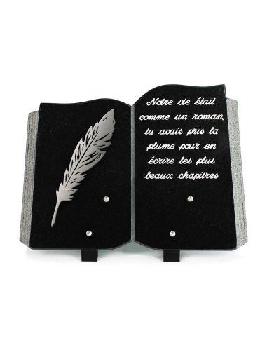 PLAQUE GRANIT LIVRE 25X35 INOX + TEXTE ARGENT