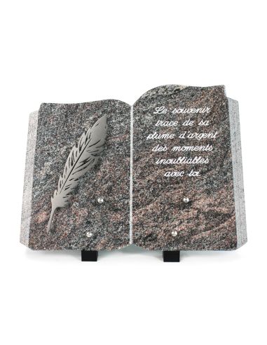 PLAQUE GRANIT LIVRE 25X35 INOX + TEXTE ARGENT