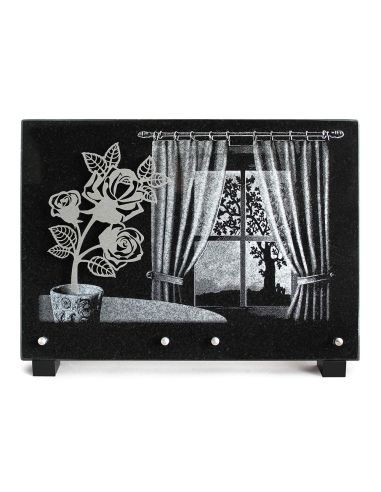 PLAQUE GRANIT NOIR 25X35CM MOTIF INOX+MOTIF LASER ARGENT