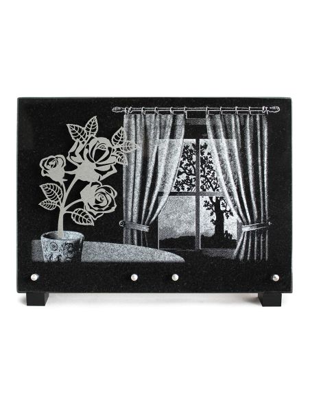 PLAQUE GRANIT NOIR 25X35CM MOTIF INOX+MOTIF LASER ARGENT