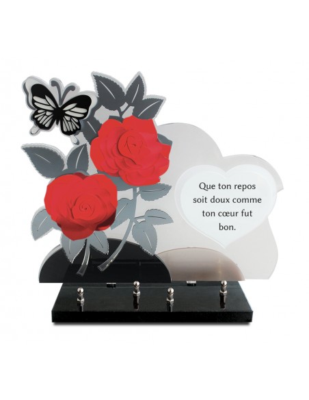 PLAQUE ALTU 32X37CM ROSE ROUGE & TEXTE COEUR