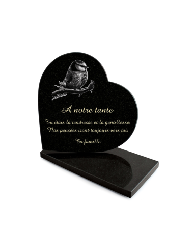 Plaque Granit Texte et Motif Laser Format Cœur 26x26cm