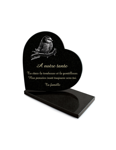 Plaque Granit Texte et Motif Laser Format Cœur 26x26cm