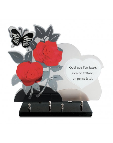 PLAQUE ALTU 32X37CM ROSE ROUGE & TEXTE COEUR