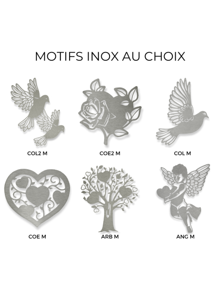 Plaque Granit Texte et Motif Inox Format Cœur 26x26cm