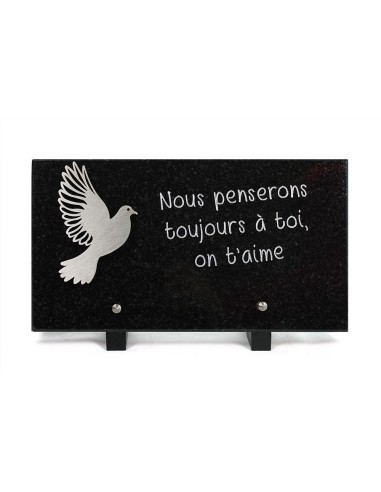 PLAQUE GRANIT NOIR 15X28CM DECOR INOX + TEXTE GRAVE