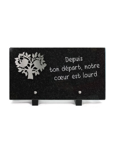 PLAQUE GRANIT NOIR 15X28CM DECOR INOX + TEXTE GRAVE