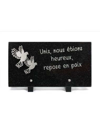 PLAQUE GRANIT NOIR 15X28CM DECOR INOX + TEXTE GRAVE