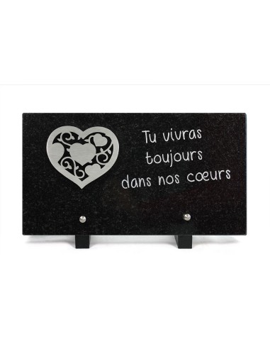 PLAQUE GRANIT NOIR 15X28CM DECOR INOX + TEXTE GRAVE