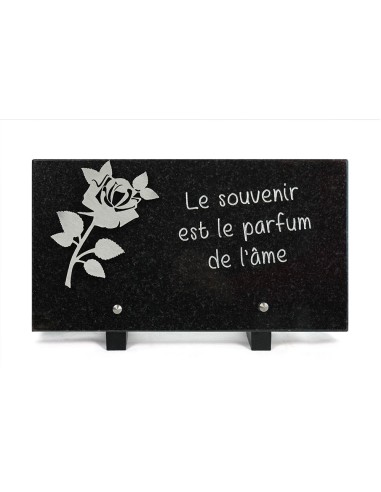 PLAQUE GRANIT NOIR 15X28CM DECOR INOX + TEXTE GRAVE