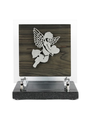 PLAQUE BOIS + MOTIF INOX ANGE 18.5X18.5CM