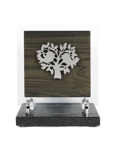 PLAQUE BOIS + MOTIF INOX ARBRE 18.5X18.5CM