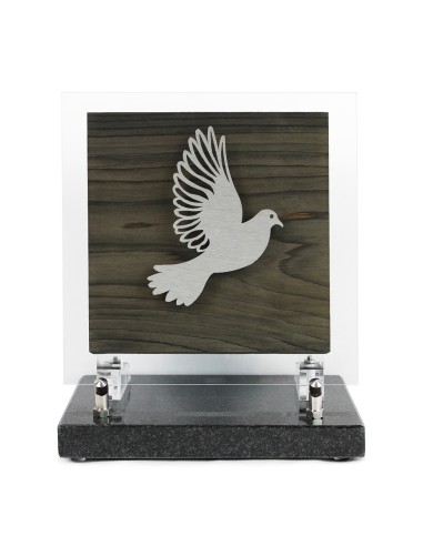 PLAQUE BOIS + MOTIF INOX COLOMBE 18.5X18.5CM