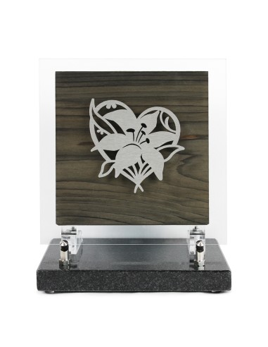 PLAQUE BOIS + MOTIF INOX LYS 18.5X18.5CM