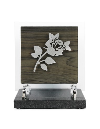 PLAQUE BOIS + MOTIF INOX ROSE 18.5X18.5CM