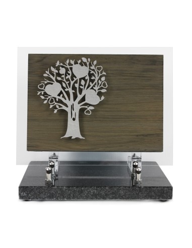 PLAQUE BOIS + MOTIF INOX ARBRE 18.5X24CM