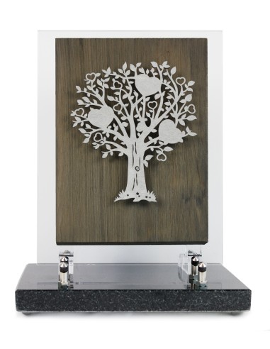 PLAQUE BOIS + MOTIF INOX ARBRE 24X18.5CM