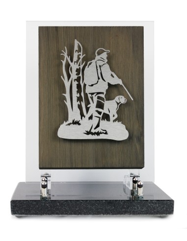 PLAQUE BOIS + MOTIF INOX CHASSEUR 24X18.5CM