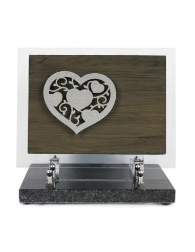 PLAQUE BOIS + MOTIF INOX COEUR 18.5X24CM