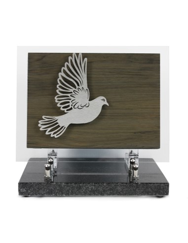 PLAQUE BOIS + MOTIF INOX COLOMBE 18.5X24CM