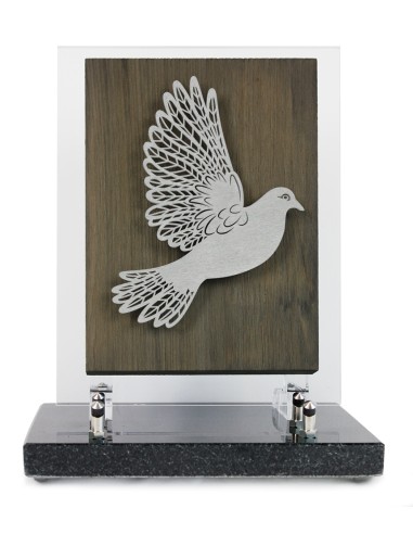 PLAQUE BOIS + MOTIF INOX COLOMBE 24X18.5CM