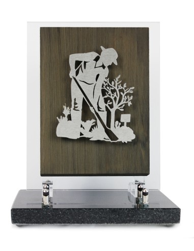 PLAQUE BOIS + MOTIF INOX JARDINIER 24X18.5CM