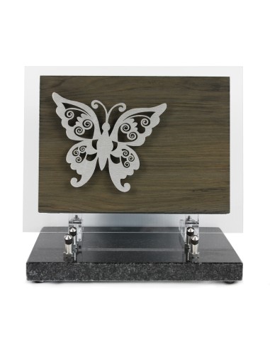 PLAQUE BOIS + MOTIF INOX PAPILLON 18.5X24CM