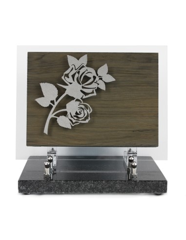 PLAQUE BOIS + MOTIF INOX ROSE 18.5X24CM