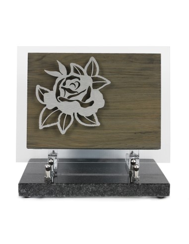 PLAQUE BOIS + MOTIF INOX ROSE 18.5X24CM