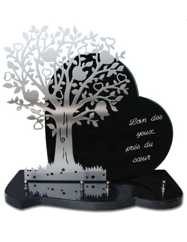 PLAQUE GRANIT COEUR 30X39CM MOTIF INOX + TEXTE GRAVE ARGENT