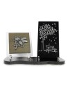 PLAQUE BOIS + MOTIF INOX PLAQUE GRANIT GRAVE ARGENT 24X36CM