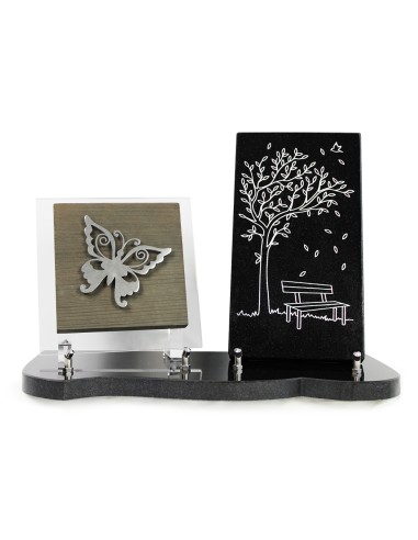 PLAQUE BOIS + MOTIF INOX PLAQUE GRANIT GRAVE ARGENT 24X36CM