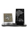 PLAQUE BOIS + MOTIF INOX PLAQUE GRANIT GRAVE ARGENT 24X36CM