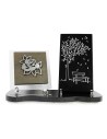 PLAQUE BOIS + MOTIF INOX PLAQUE GRANIT GRAVE ARGENT 24X36CM