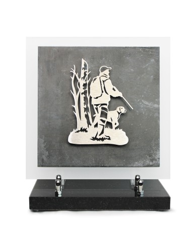 PLAQUE EN GRES CERAME + MOTIF INOX 24X24CM CHASSEUR