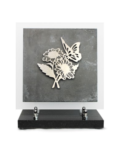 PLAQUE EN GRES CERAME + MOTIF INOX 24X24CM MARGUERITE