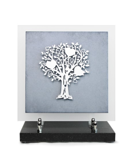 PLAQUE EN GRES CERAME + MOTIF INOX 24X24CM ARBRE