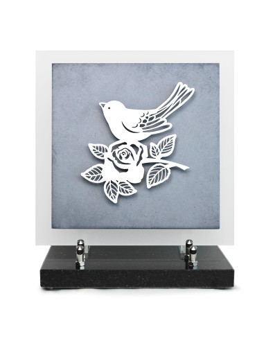 PLAQUE EN GRES CERAME + MOTIF INOX 24X24CM OISEAU