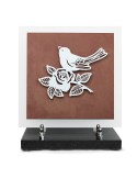 PLAQUE EN GRES CERAME  + MOTIF INOX 24X24CM OISEAU