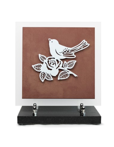 PLAQUE EN GRES CERAME  + MOTIF INOX 24X24CM OISEAU