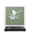 PLAQUE EN GRES CERAME + MOTIF INOX 24X24CM OISEAU