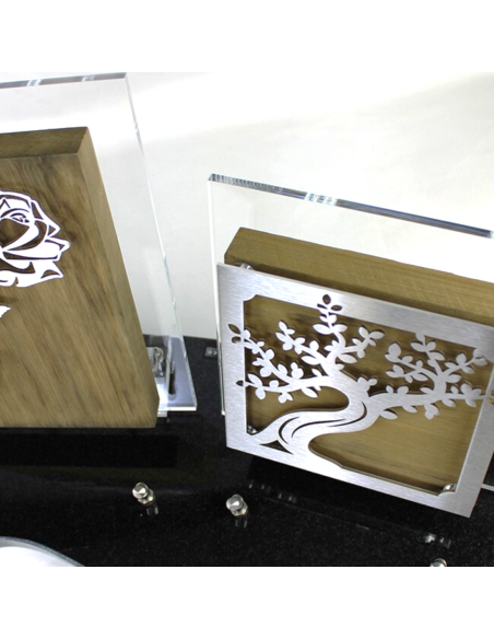 PLAQUE BOIS + MOTIF INOX 24X38CM