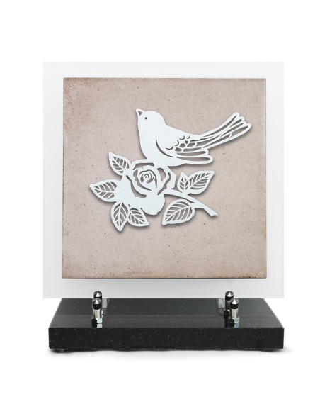 PLAQUE EN GRES CERAME + MOTIF INOX 24X24CM OISEAU
