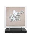 PLAQUE EN GRES CERAME + MOTIF INOX 24X24CM OISEAU