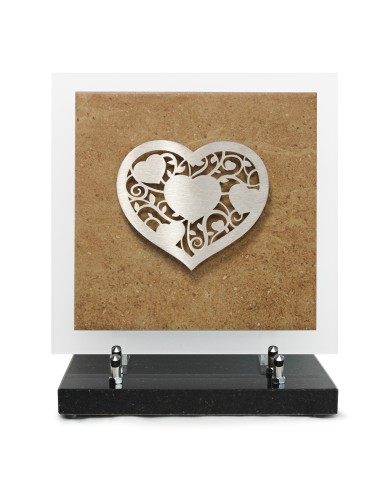 PLAQUE EN GRES CERAME + MOTIF INOX 24X24CM COEUR