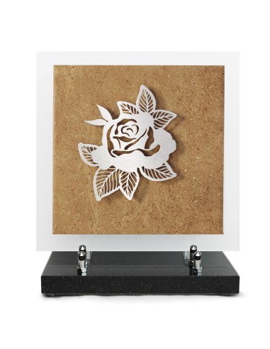 PLAQUE EN GRES CERAME + MOTIF INOX 24X24CM ROSE