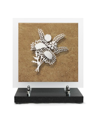 PLAQUE EN GRES CERAME + MOTIF INOX 24X24CM BOUQUET