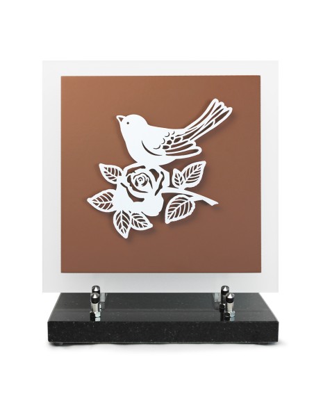 PLAQUE EN GRES CERAME + MOTIF INOX 24X24CM OISEAU